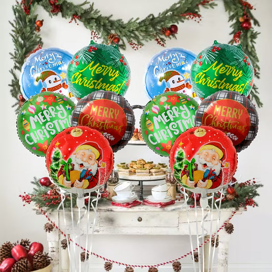 10pcs Set of 18-inch Metallic Christmas Balloons Printed with "Merry Christmas" Patterns