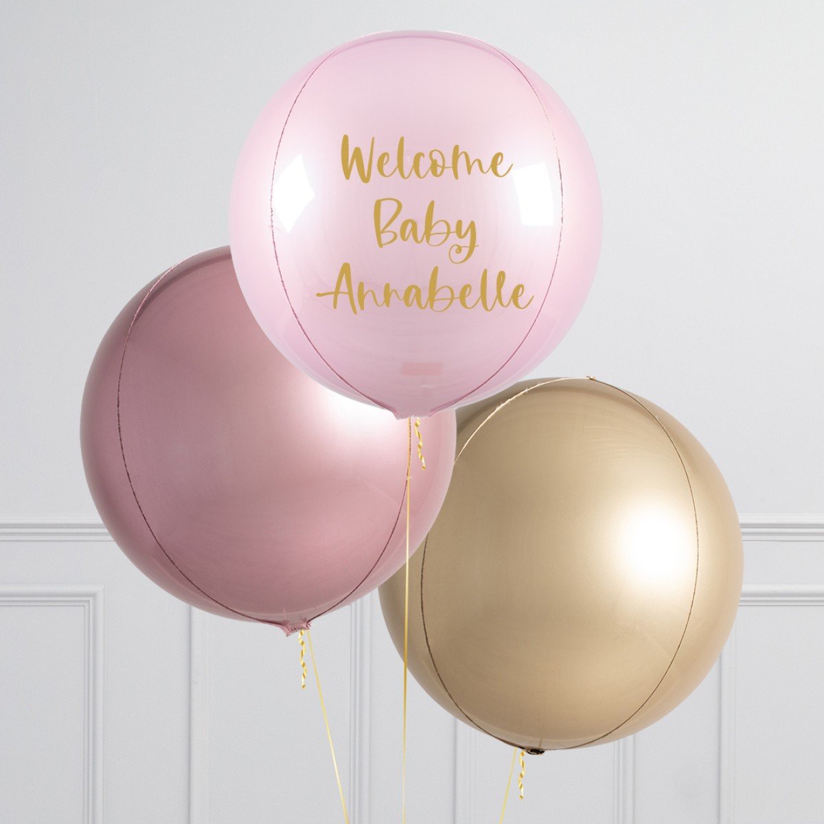 Personalised Rose Pink Inflated Orb Balloon Trio – A Gift with a Personal Touch!