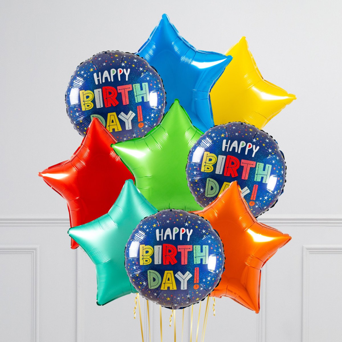 Rainbow Star Foil Balloon Bunch – Birthday Colorful Star Balloons