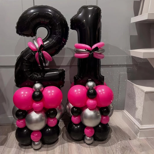 Black Number Balloon Column Decor – Sophisticated & Modern Party Balloon Display in Dubai