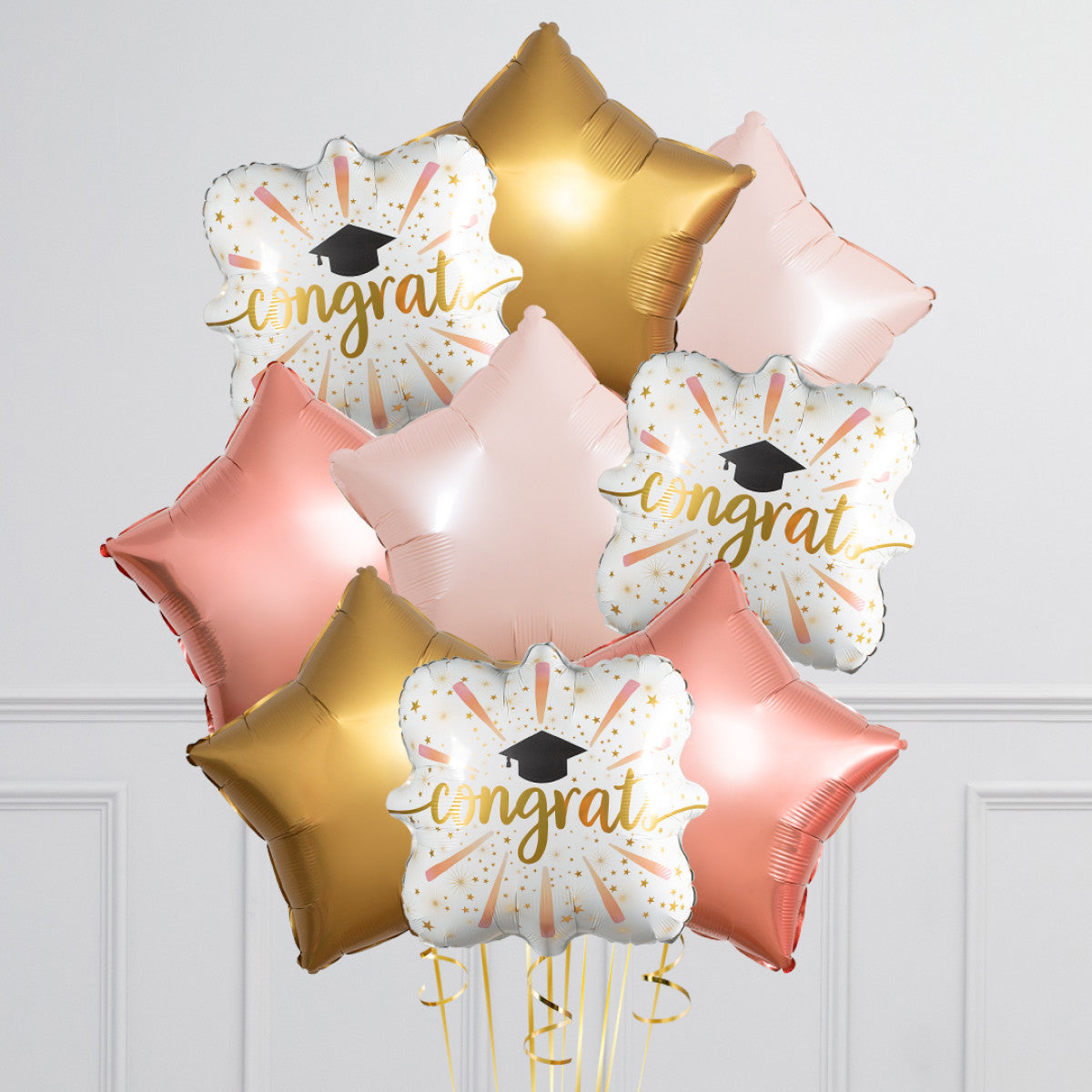 Helium-Inflated Congrats Balloon Bunch – Star Balloons in Blush, Gold & Rose Gold