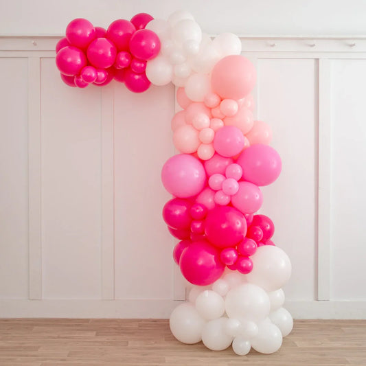 Hello Kitty Asymmetric Balloon Arch – 2m Freestanding Decor in White & Pinks