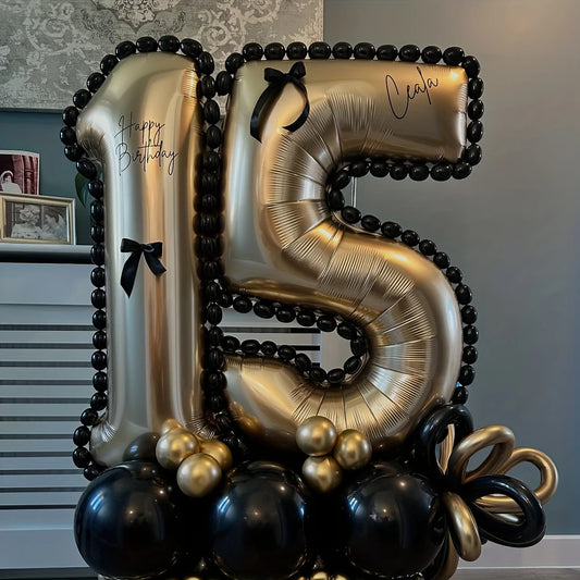 Light Golden Number Column Balloon Kit – Elegant & Eye-Catching Décor for Celebrations in Dubai