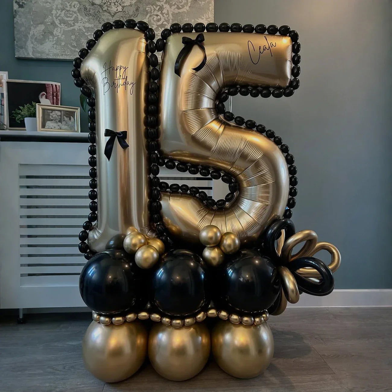 Light Golden Number Column Balloon Kit – Elegant & Eye-Catching Décor for Celebrations in Dubai