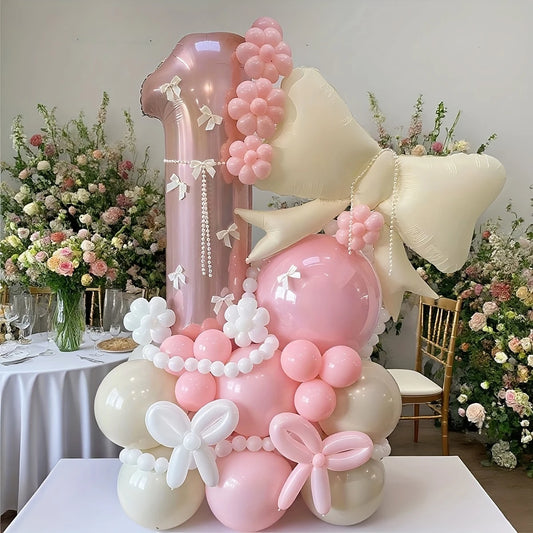 Light Pink Number Balloon Set – Bow-Themed Celebration Balloons