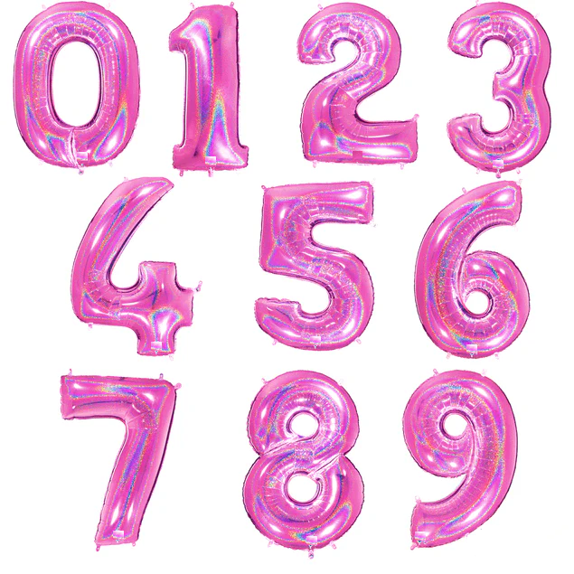 40" Glitter Holographic Fuchsia Number Foil Balloons