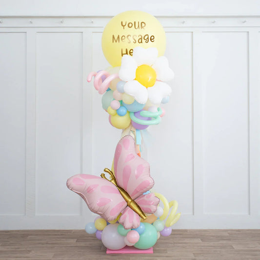 🌼 Personalised Daisy Pastel Rainbow Balloon Party Pillar – 2.5m | Balloonshop Dubai