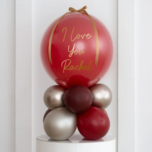 Personalized Deep Red Pearl Bubble Balloon Stack – Luxury Balloon Gift in Dubai