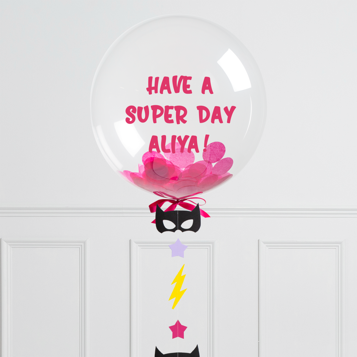 Girl Power 20" Helium Bubble Balloon with Pink & Purple Bat Mask Tail