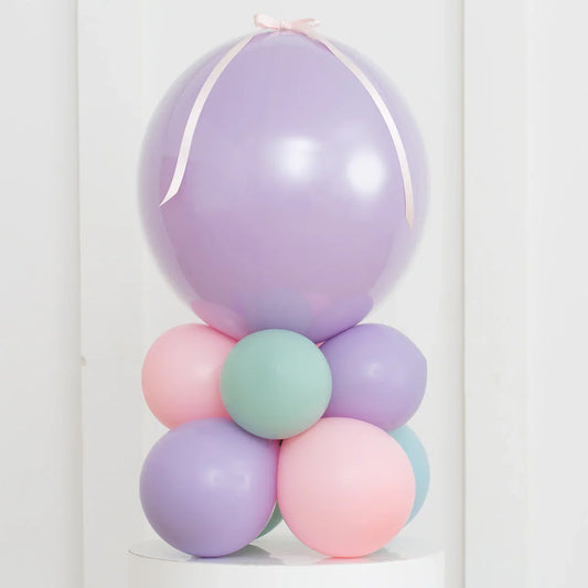 Mermaid air-filled bubble balloon stack in pastel purple, pink, and mint, Dubai party decor