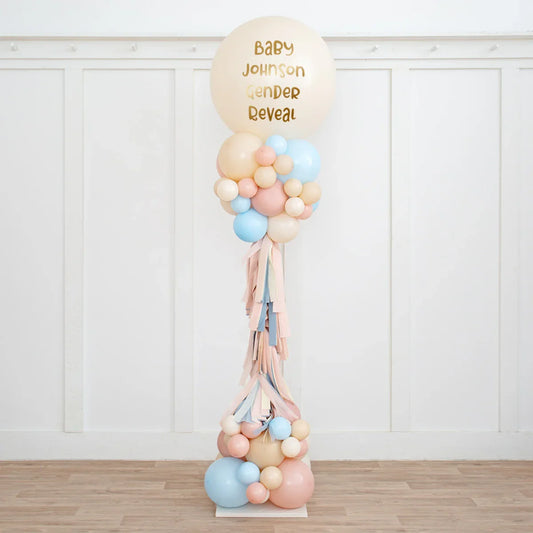 Personalized 2.5m Neutral Baby Pink & Blue Balloon Party Pillar