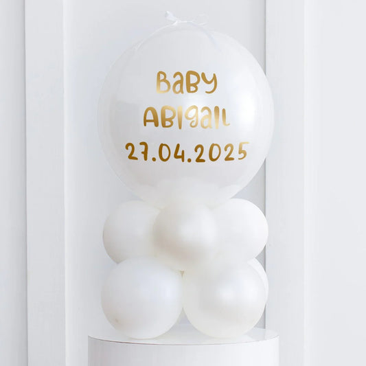 Elegant Pearl White Bubble Balloon Stack – Personalized & Delivered in Dubai