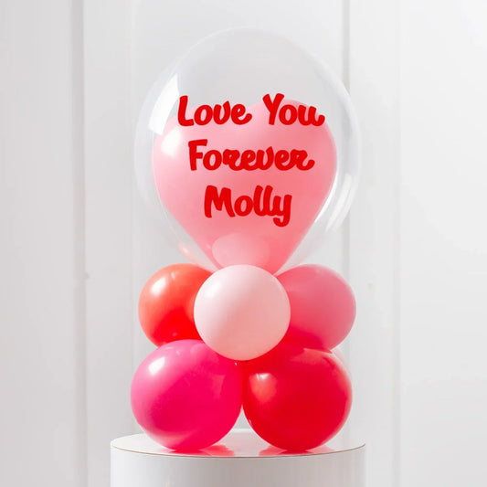 Romantic 20" Bubble Balloon with Pink Heart on Red & Pink Balloon Stack