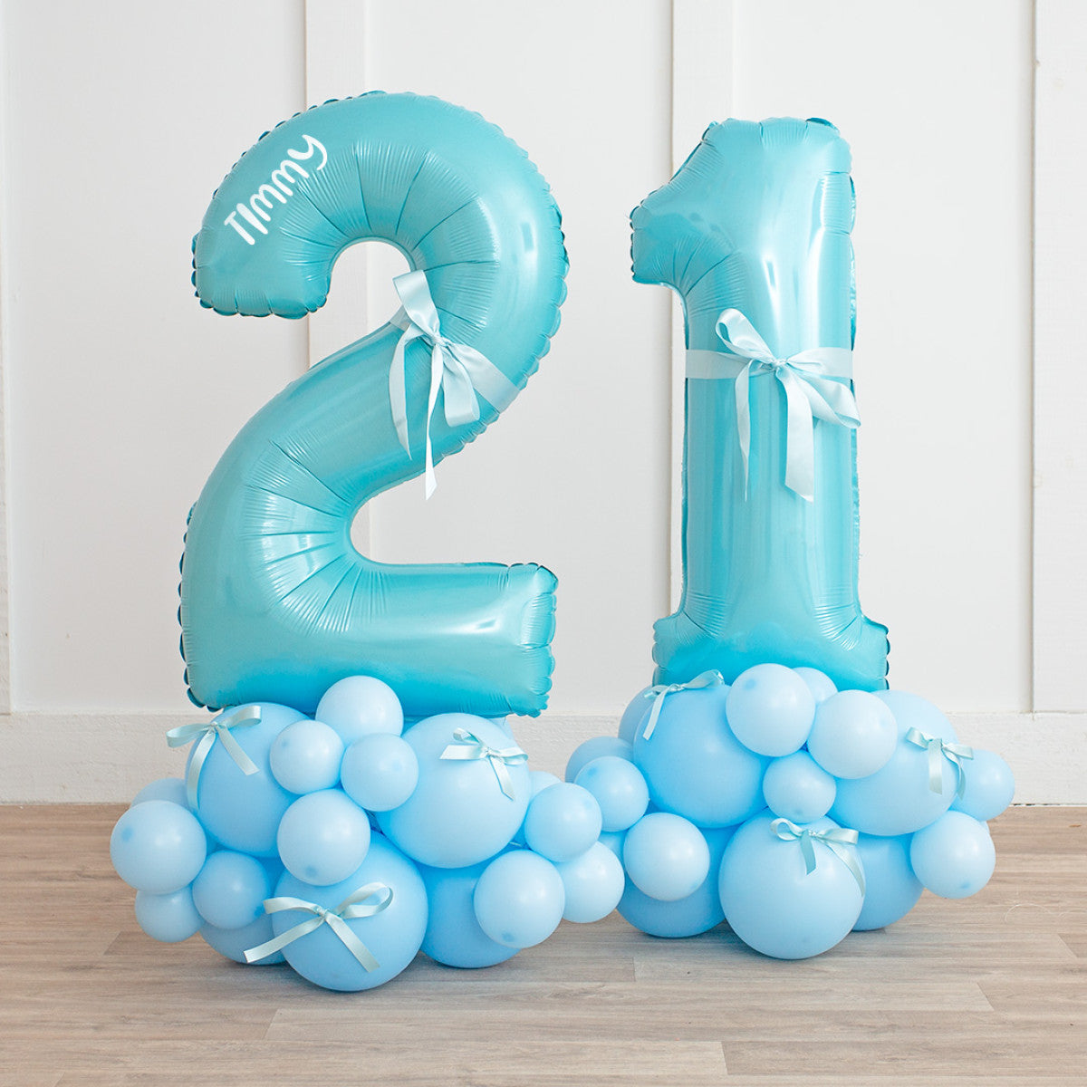 Personalized Baby Blue Bows Inflated Number Balloon Stack