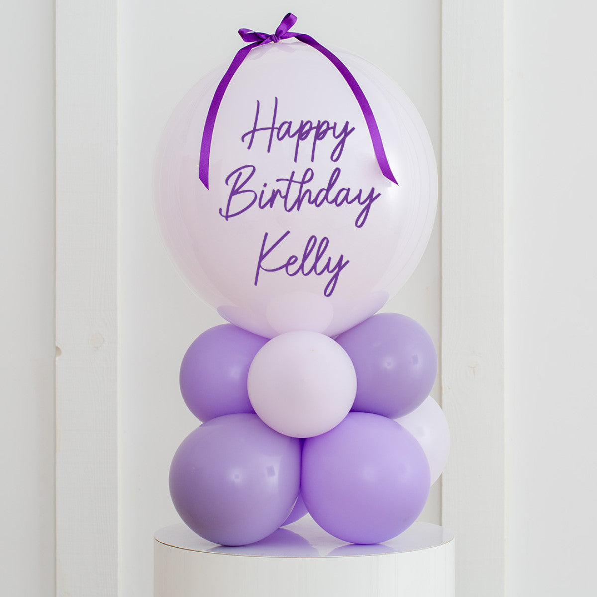 20" Bubble Balloon on Lavender Balloon Stack – Air-Inflated Display