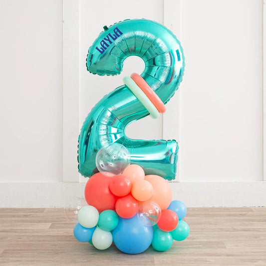Moana themed inflated number 2 balloon stack with colorful balloons for birthday party Dubai