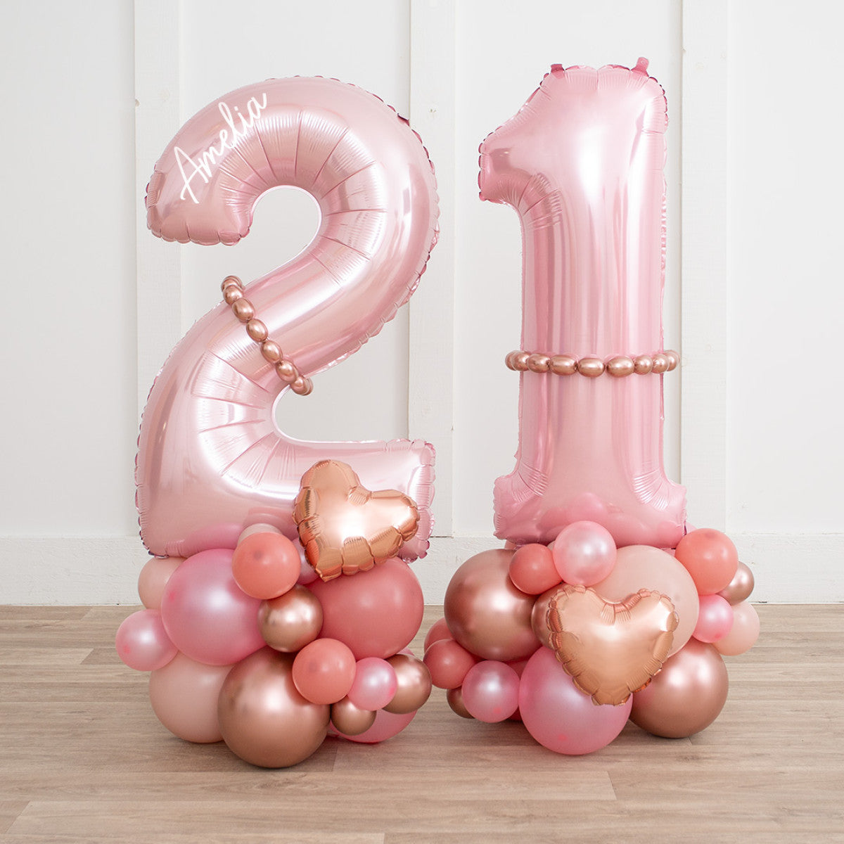 Personalized 26" Baby Pink Foil Number Balloon with Rose Gold Blush Latex Balloon Stack