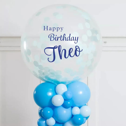 Make Your Celebration Unforgettable with a 2.5m Personalised Sky Blue Confetti Balloon Party Pillar