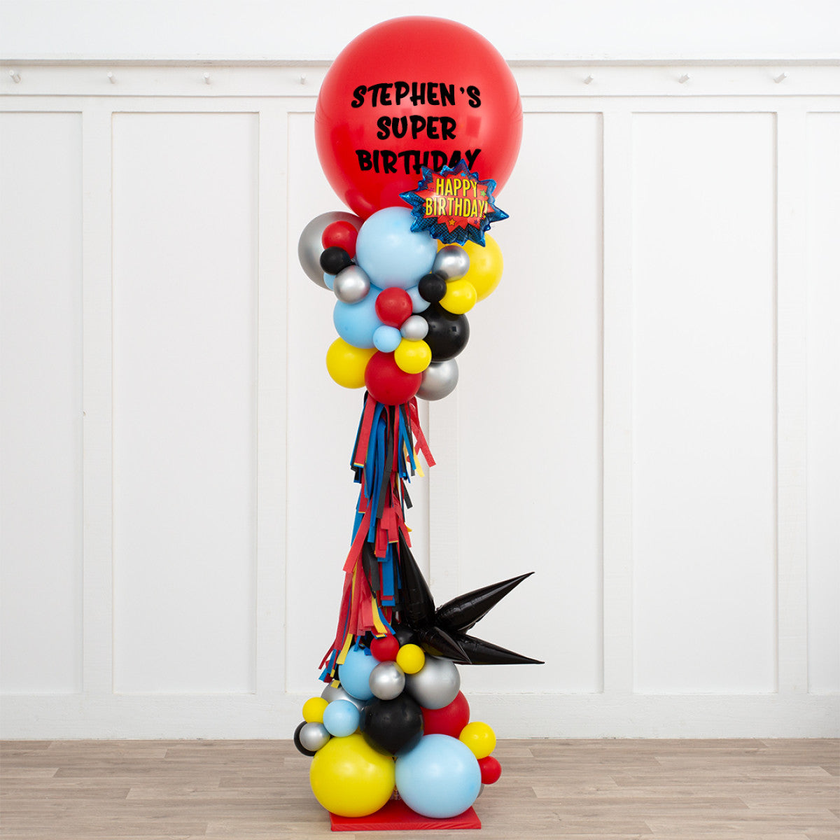 2.5m Personalised Superhero Balloon Pillar – Dubai Delivery