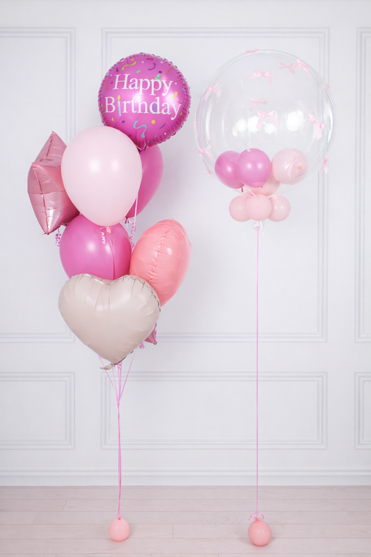 Happy Birthday All‑Pink Helium Balloon with Bubble – Elegant & Fun Celebration Décor