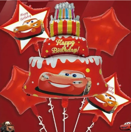 Disney Cars Party Decoration Balloon Set – 5pcs Lightning McQueen Foil Balloons for Racing-Themed Birthday Celebrations