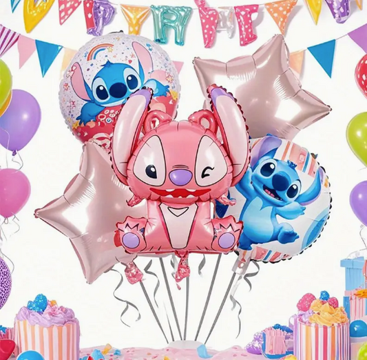 5pcs Disney Cartoon Stitch Aluminum Foil Balloon Set Fun and Adorable Party Decorations for Birthdays, Weddings & Special Events