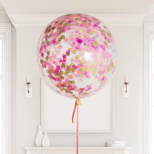 Flamingo Pink Helium Confetti Giant Balloon – 3ft