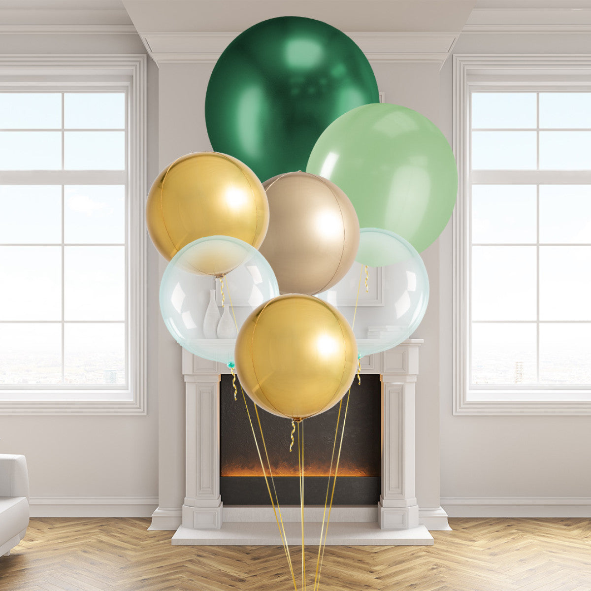 Forest Green Giant Balloon Bunch – Elegant Party Decor in Dubai