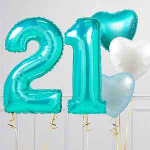 Turquoise (Tiffany Blue) Birthday Number Balloon Packages – Helium-Filled