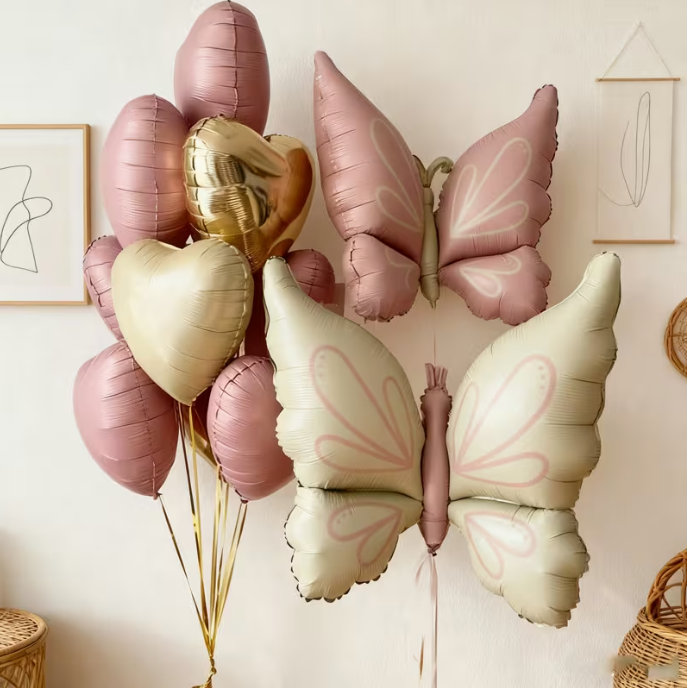Winged Butterfly Heart-Shaped Aluminum Foil Balloon Set | Elegant Event Decor Dubai