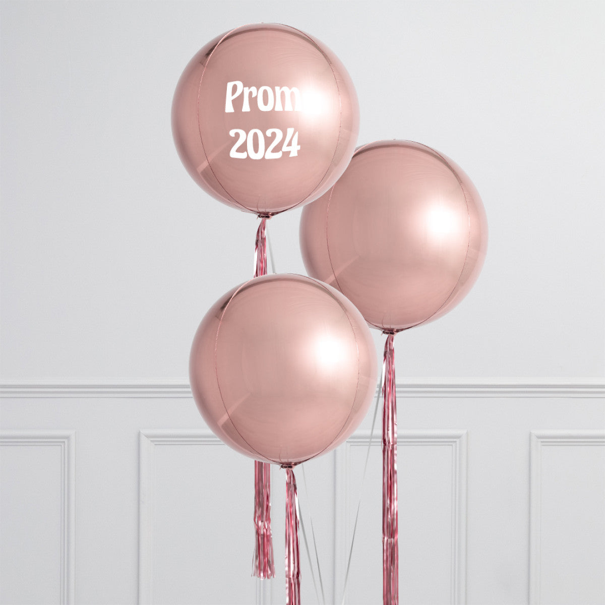 Personalized Gold, Silver or Pink Inflated Epic Orb Balloon Trio – Perfect for Prom