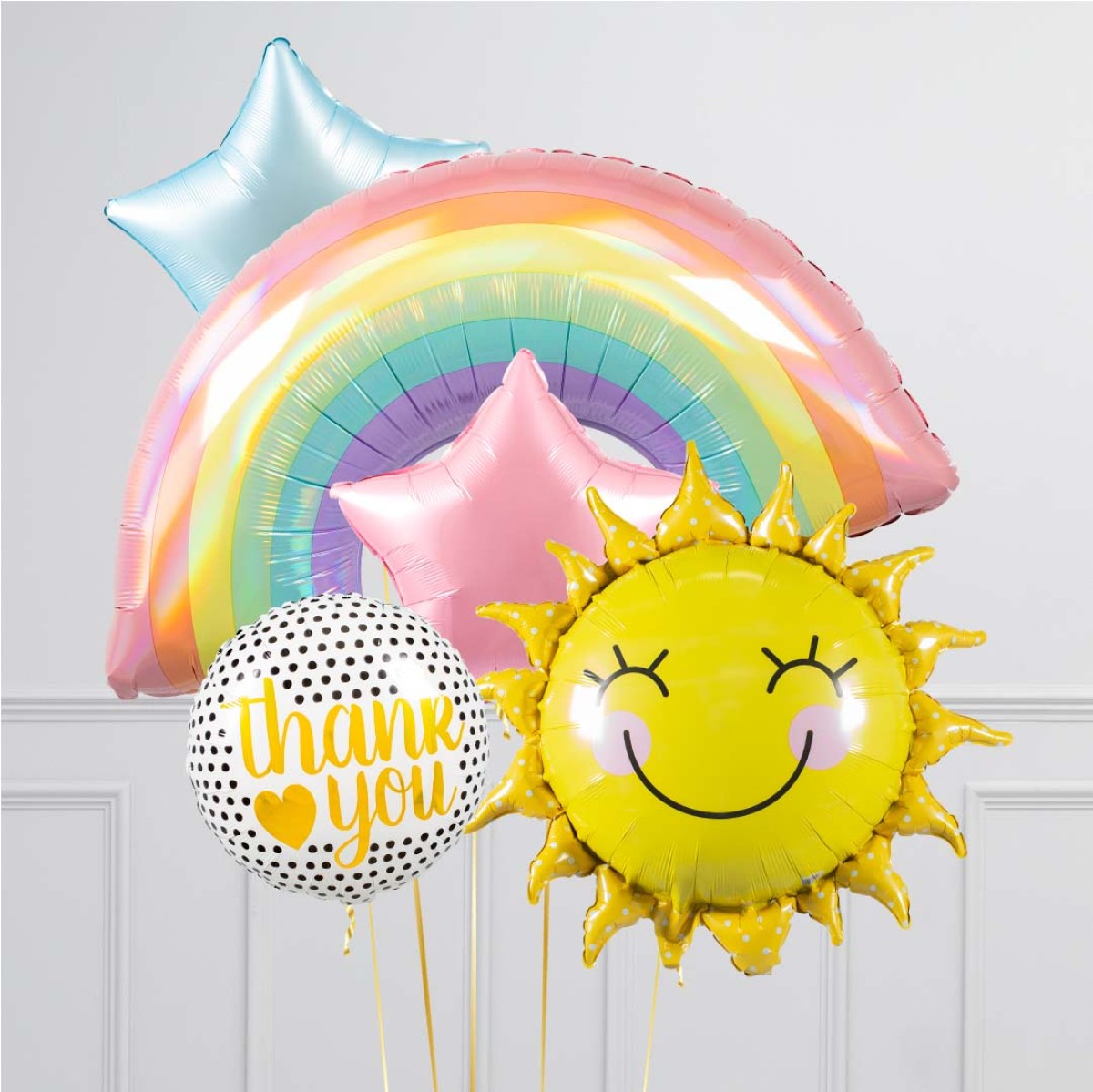 Thank You Pastel Rainbow Sunshine Inflated Crazy Balloon Bunch