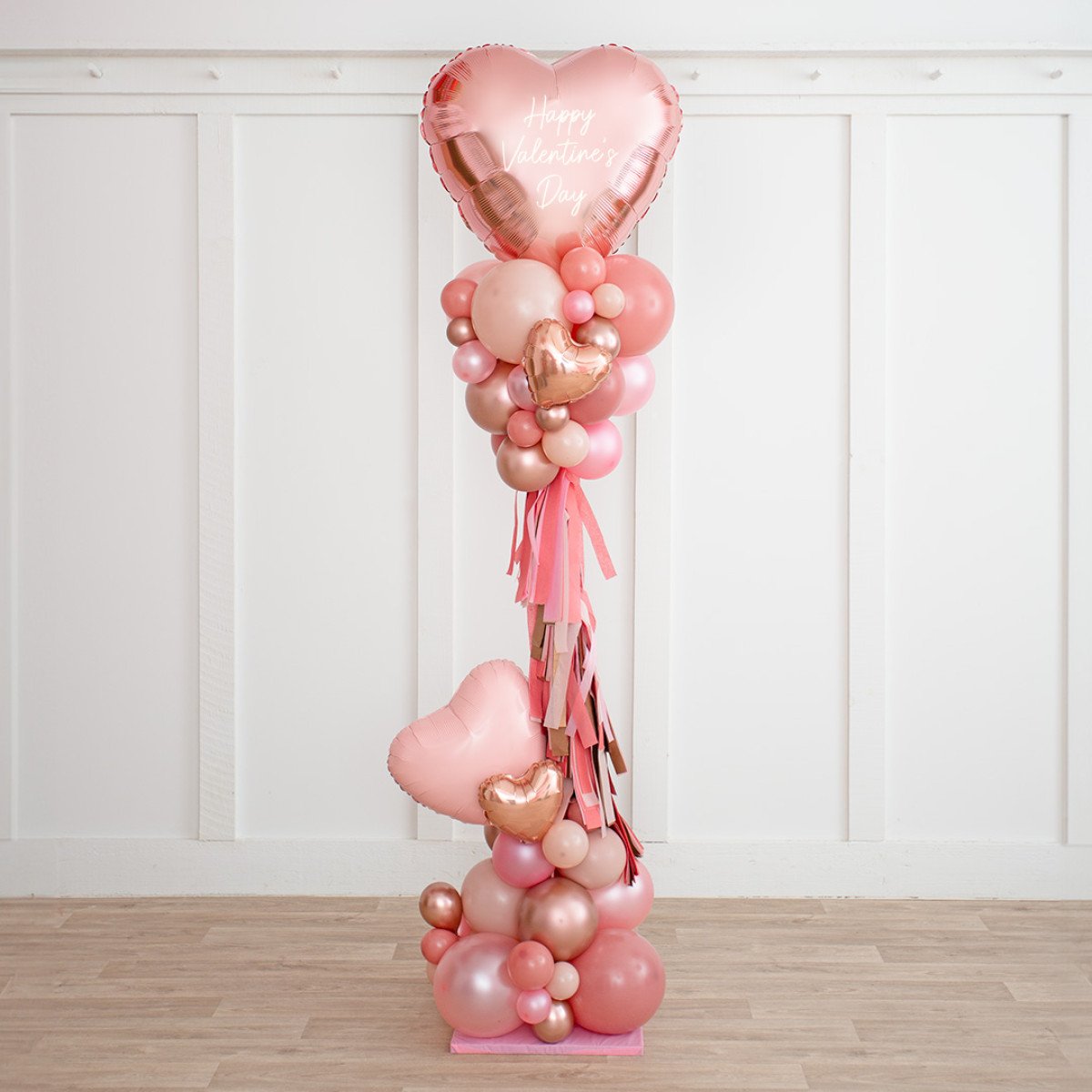 Rose Gold Blush Heart Balloon Pillar