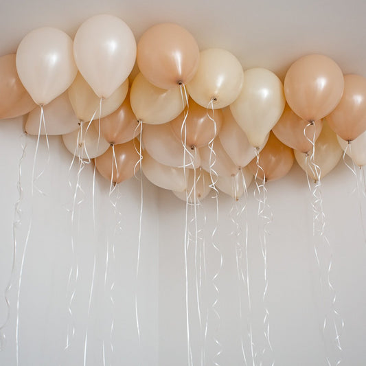 25 Neutral Beige Helium Ceiling Balloons – Biodegradable Latex for Elegant Event Decor