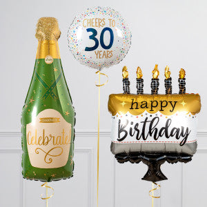 Cheers To Age 30 Balloon Package - Helium  Inflated Balloons