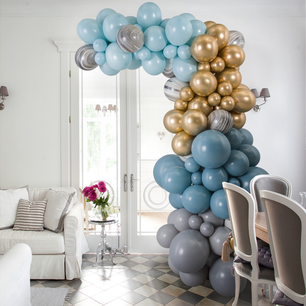 Coastal Mist Blue Asymmetric Balloon Arch – 2m Tall