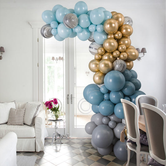 Coastal Mist Blue Asymmetric Balloon Arch – 2m Tall