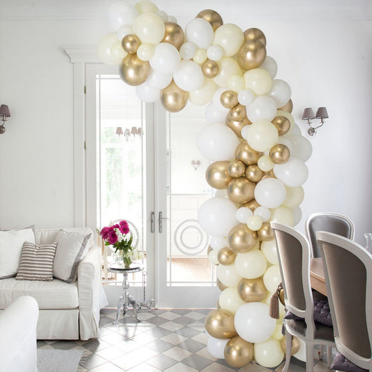 Cream Chrome Ivory Gold Asymmetric Balloon Arch – 2m Tall