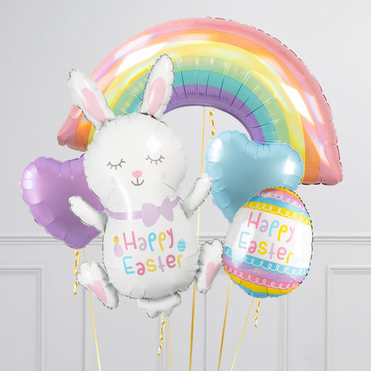 Dreamy Rainbow Easter Bunny Inflated Balloon Bunch