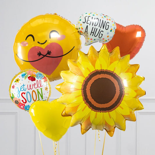 Get Well Hugs & Flowers – Helium Inflated Crazy Balloon Bunch