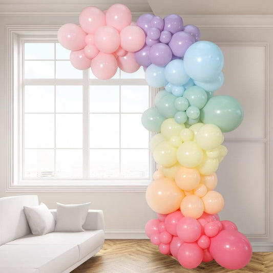 Pastel Rainbow Asymmetric Balloon Arch – 2m Tall