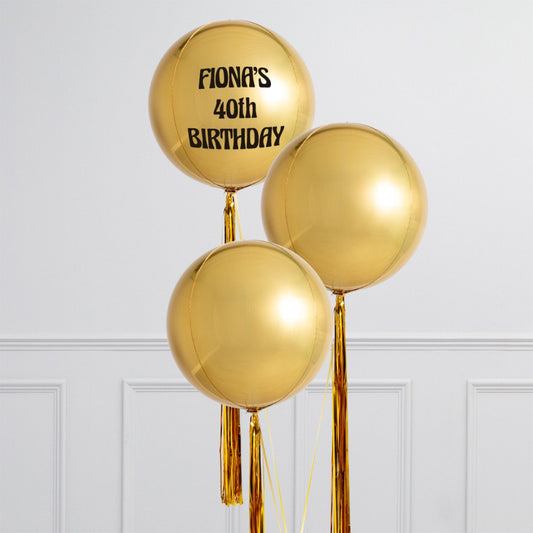 Personalized Gold Inflated Epic Orb Balloon Trio
