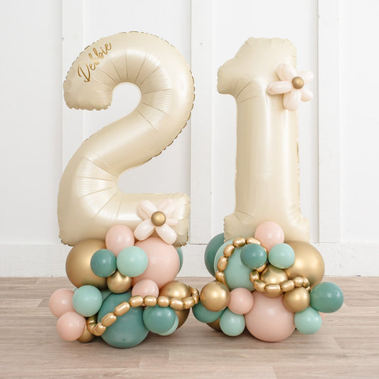 Personalized Sage Green & Blush Inflated Number Balloon Stack