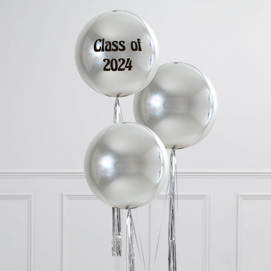 Personalized Silver Inflated Epic Orb Balloon Trio