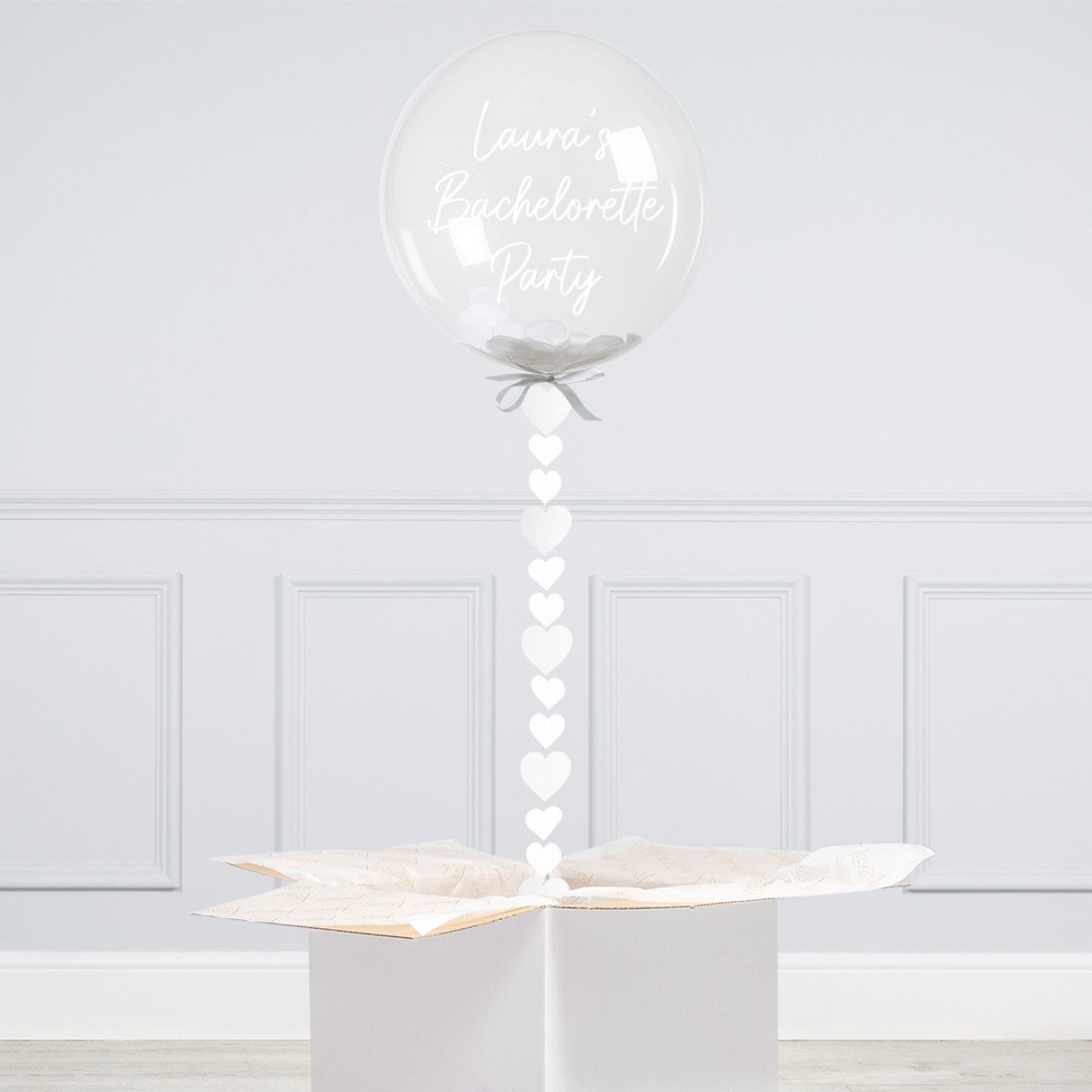 Personalised White Confetti Inflated Bubble Balloon – Elegant Custom Balloon Gift in Dubai