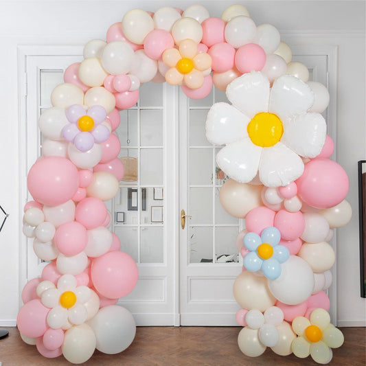 Pink Pastel Daisy Ready-Made Balloon Arch – 2m x 2m