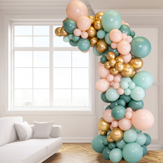 Sage Green & Blush Asymmetric Balloon Arch – 2m Tall