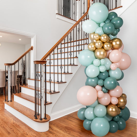 Sage Green & Blush Ready-Made Inflated Balloon Pillar – 6ft
