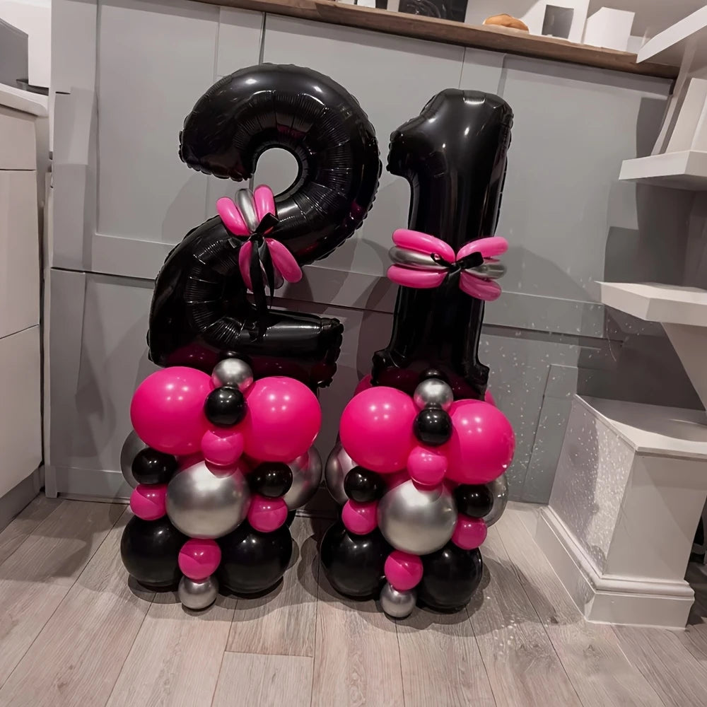 Black Number Balloon Column Decor – Sophisticated &amp; Modern Party Balloon Display in Dubai