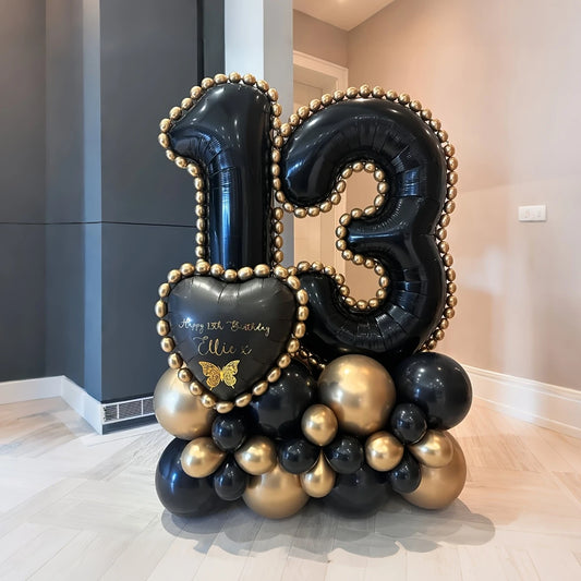 Black &amp; Gold Number Balloon Column Set – Elegant Celebration Decor in Dubai